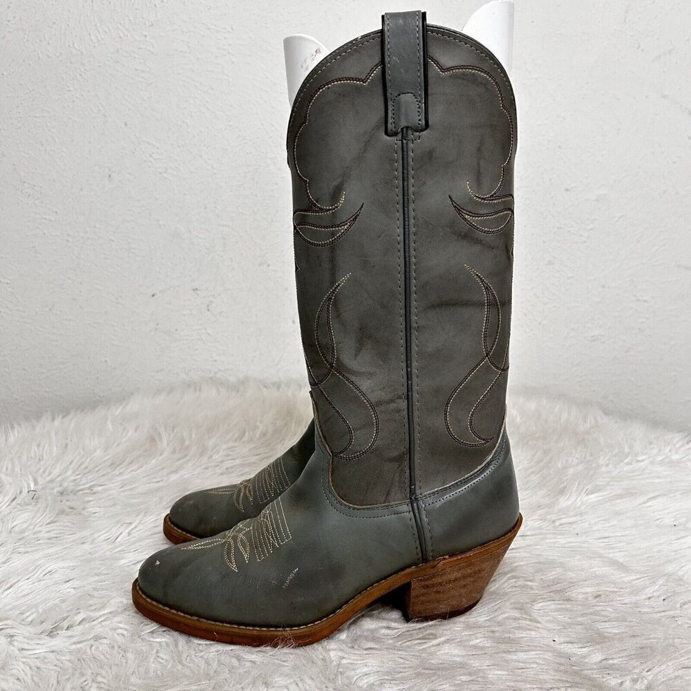 ACME‎ Made in USA Gray Leather Western Cowboy Work Tall Rider Boots Men's 6.5 D